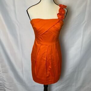B Darlin Orange Flower One Strap Bodycon Formal Mini Dress Size 3/4
